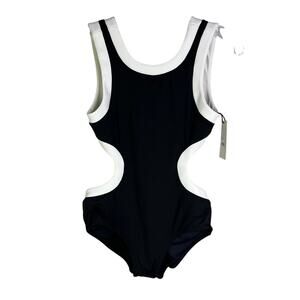 Staud Sea Swimsuit Womens S Black/White Dolce One Piece Side Cutout NWT